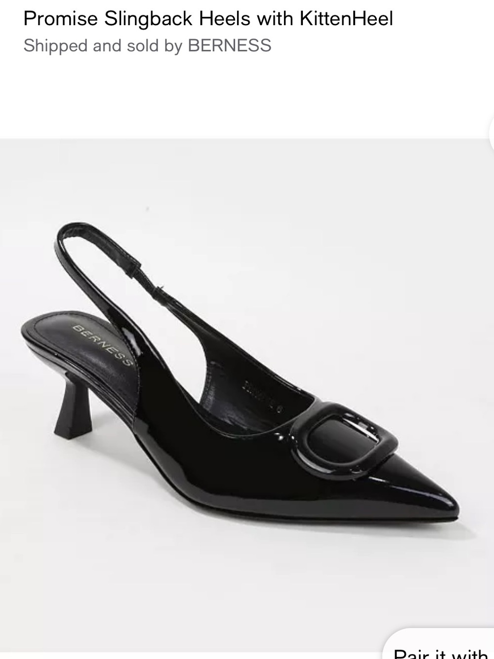 BERNESS Black Patent Slingback Kitten Heel with Buckle